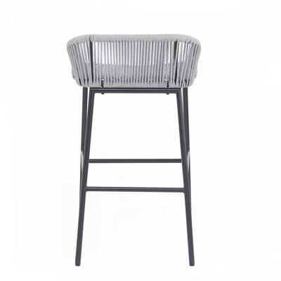 Metal frame Rope Bar stool Set of 2 with sturdy legs and footrest
