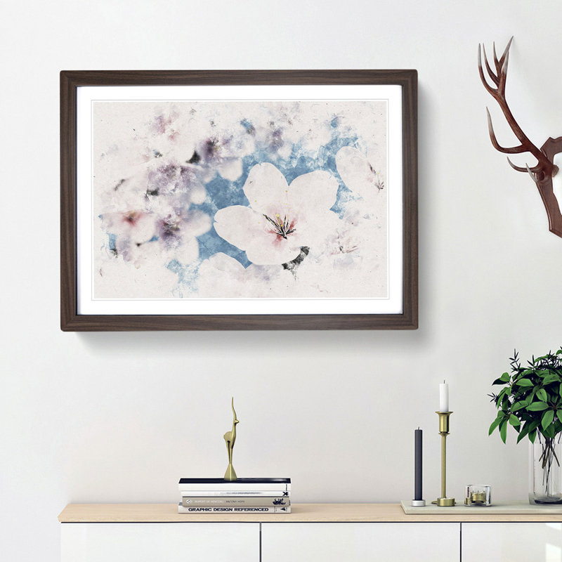 Cherry Blossom Tree in Spring - Picture Frame Painting Print, 62cm H x 87cm W x 2cm D, Walnut Framed
