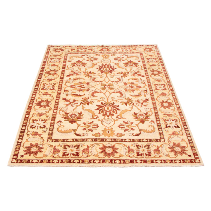 Tapis unique en laine noué à la main crème 6 pi 7 po x 9 pi 6 po New Age