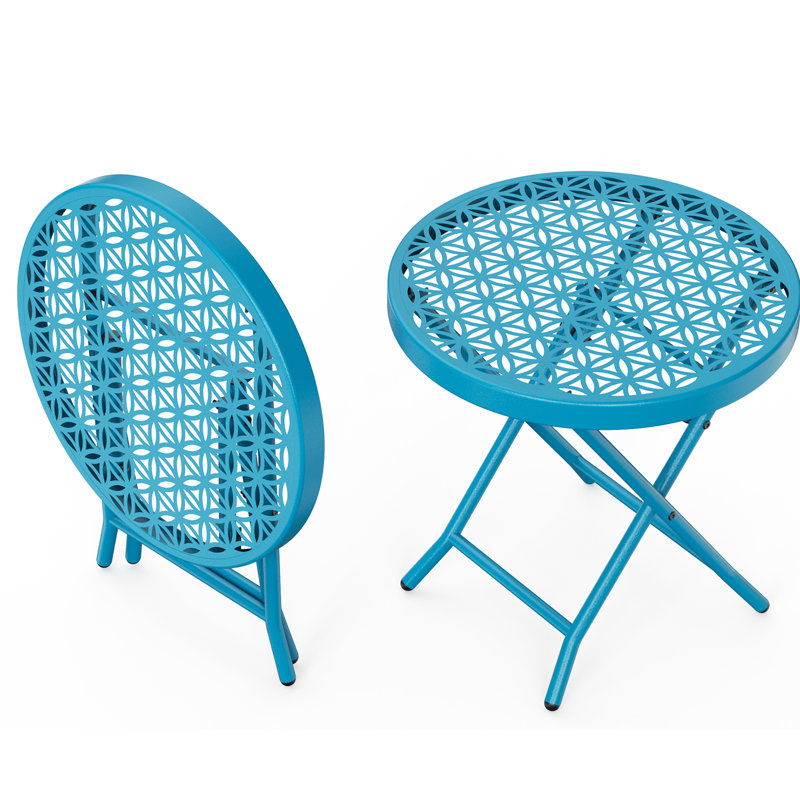 17.7 In. Round Patio Folding Side Table, Blue