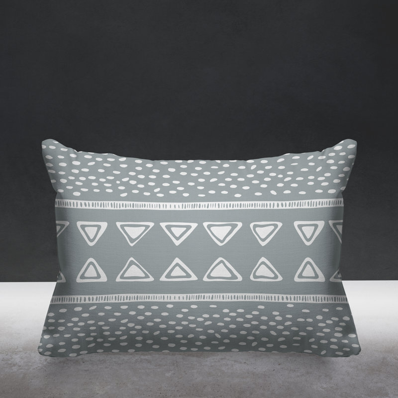 Coussin décoratif intérieur / extérieur Monica Tribal, 14 po x 20 po, gris, Rectangulaire