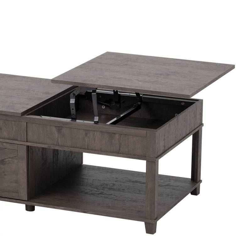 Table basse à plateau relevable avec compartiment caché, tablette ouverte et bureau réglable, Brown