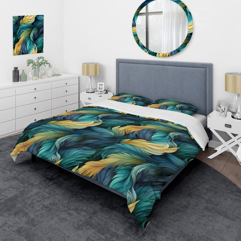 Ensemble de housse de couette bleu et bleu sarcelle, Housse de couette pour grand lit et 2 taies décor