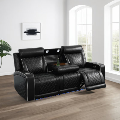 3-Seater Power Recliner Sofa With Fold-Down Table, Wireless Charger, Reading Light & Dual USB – Black Breathable Faux Leather Smart Sectional