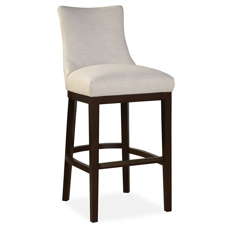 Upholstered Bar Stool with Solid Wood Frame, Pumice