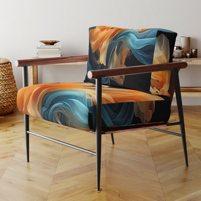 Orange vif et turquoise encre liquide - fauteuil rembourré moderne, fauteuil d'appoint à formes géométriques