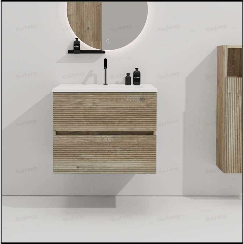 Meuble-lavabo mural 24 po avec lavabo en céramique intégré, Chêne, 24"