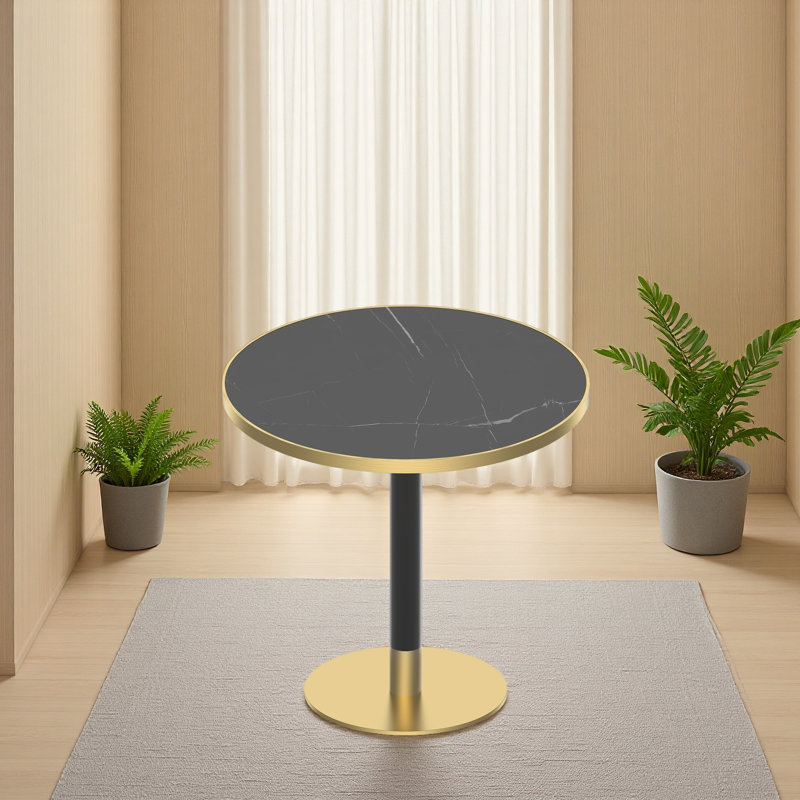 Table bistro ronde de 31,5 pouces avec plateau en faux marbre et plateau en métal robuste, facile à assembler, diamètre de la structure en métal robuste
