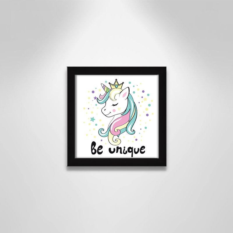 Be Unique Unicorn Paper Print, 8" H x 8" W x 1.18" D, Black Box Framed