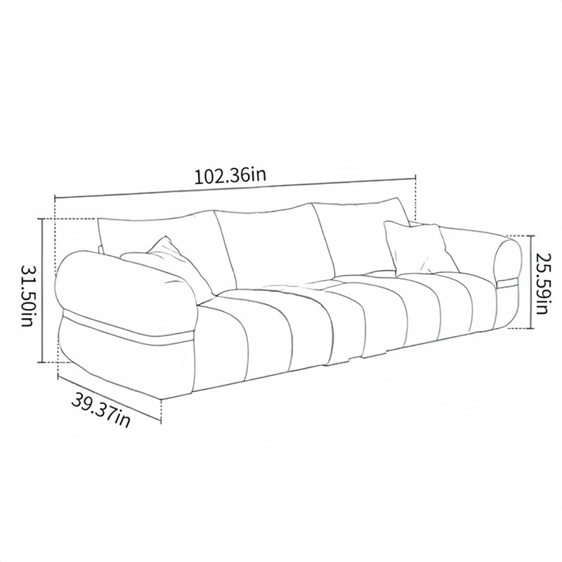 Canapé clair de luxe de style crème, Brun / Blanc cassé, H 31,5 po x l 102,3 po x P 39,4 po