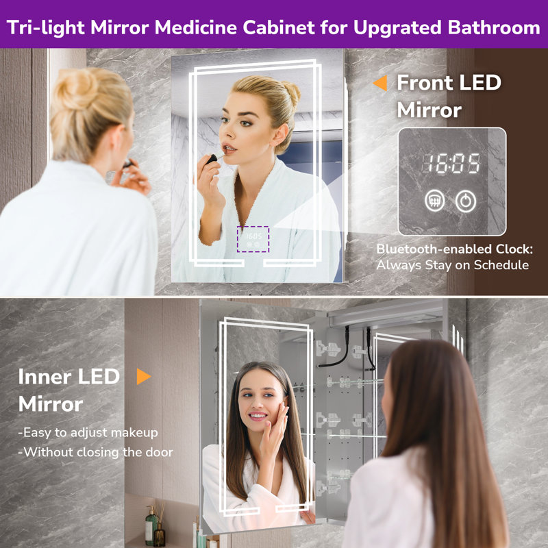 Nahidul LED Anti-Fog Medicine Cabinet, 26" H x 30" W x 5" D