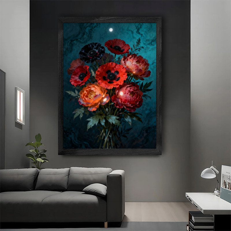 Art mural noir, nature morte et floral gothique, impression de cadre fantaisiste foncé rétro, H 17 po x l 13 po