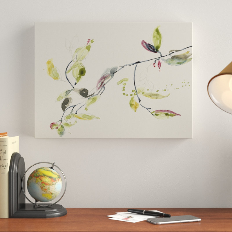 « leaf branch i », peinture sur toile tendue, H 14 po x l 19 po x P 2 po