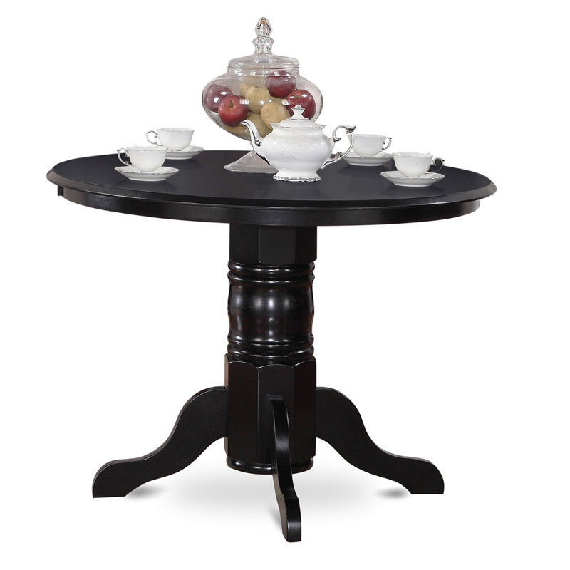 Shelton Kitchen Dining Table - a Round Wooden Table Top with Pedestal Base, Black & Cherry, Black