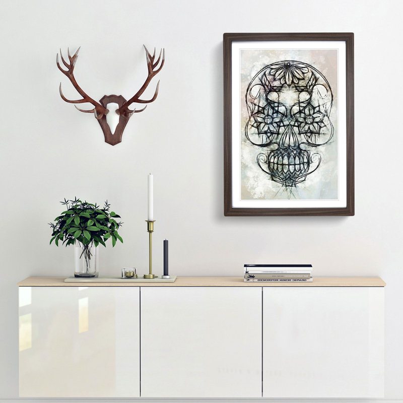 Sugar Skull in Abstract - Framed Print, 65cm H x 48cm W x 2cm D, Walnut Framed