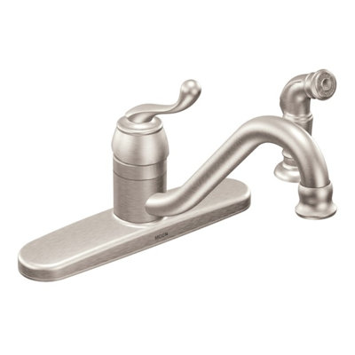 Robinet de cuisine à fixation sur comptoir à poignée simple avec douchette Moen Muirfield (plaque de pont incluse) (douchette latérale incluse)