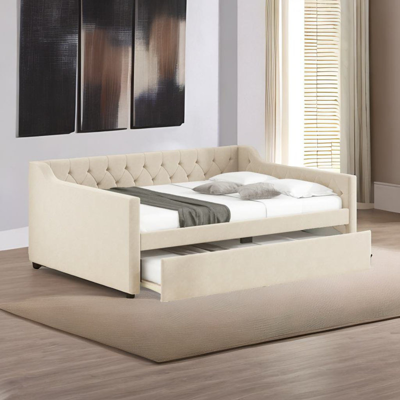 Lit de jour rembourré avec couchette Xolile, Beige