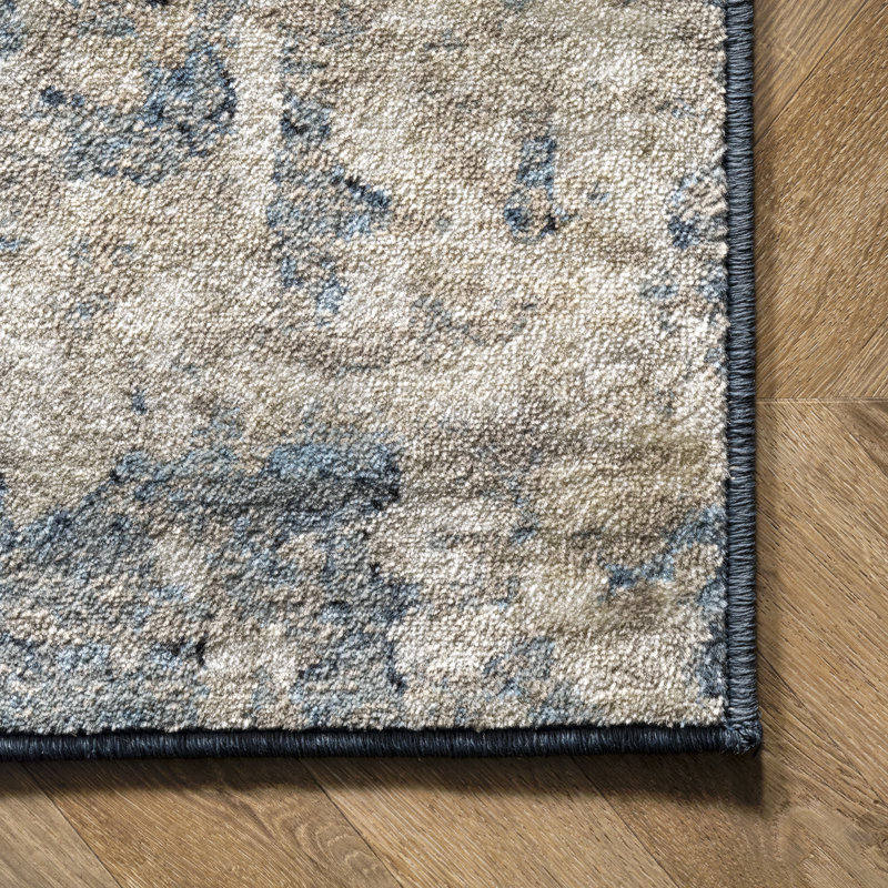 Kazu Vintage Abstract Machine Woven / Power Loomed Performance Blue Rug, Oval 5'11" x 9'
