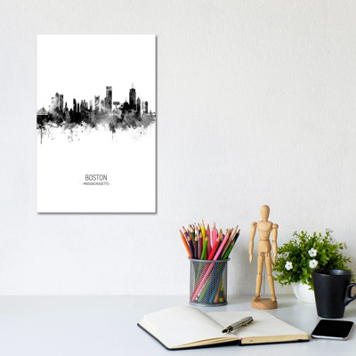 Boston Massachusetts Skyline Portrait Black And White by Michael Tompsett - Wrapped Canvas Gallery-Wrapped Canvas Giclée