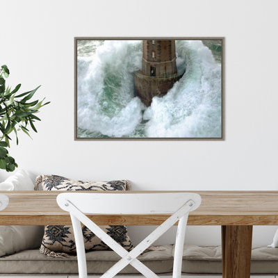 Phares Dans La Tempete La Jument by Jean Guichard - Floater Frame Photograph on Canvas