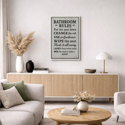 Bathroom Rules Typography Wall Decor Artwork, Bathroom Pictures, Framed Canvas Giclee Print Wall Art