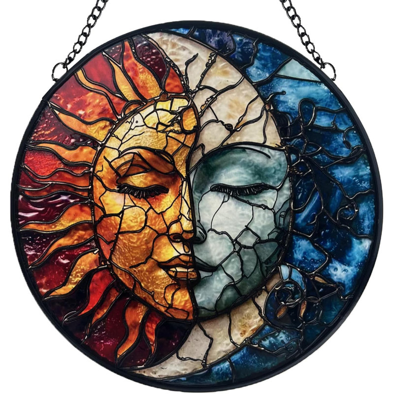 Sun and Moon Decor Suncatcher - Vitrail à suspendre à la main
