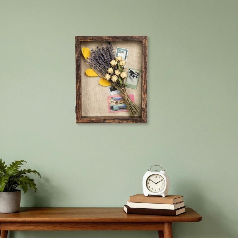Cadre ombré 8,5 x 11 avec dos en lin, vitrine décorative pour photos, médailles et souvenirs, Brun