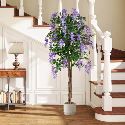 1 Pcs 5.5 Ft Tall Artificial Ficus Tree Faux Wisteria Plant In Nursery Pot Decoration
