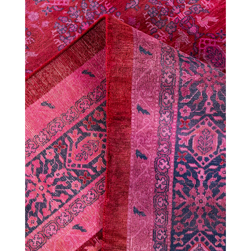 Tapis unique mauve / rose / rouge en laine noué à la main de style années 2000 12 pi 2 po x 15 pi 3 po Darrell