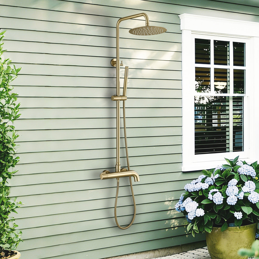 43"H Height Adjustable Solid Brass 3-Functions Wall Mounted Outdoor Showers Exposed Complete Shower System Aqua Gallery 
