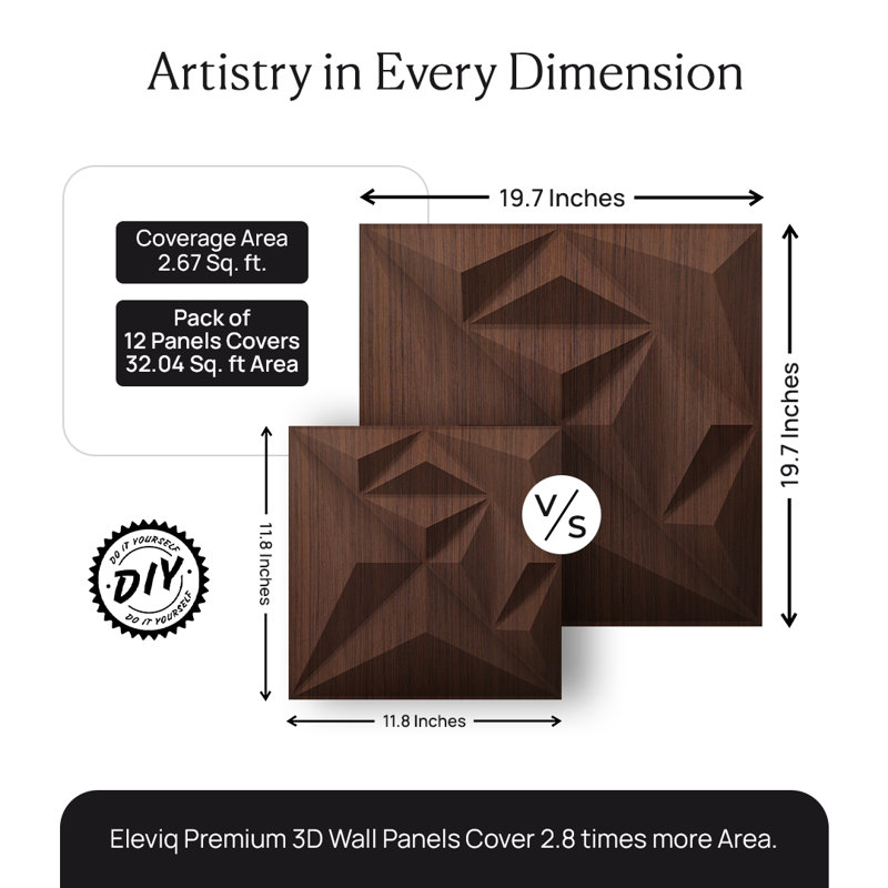 19.7"X19.7" Diamond 3D Wall Panel Walnut Wood, Walnut Wood