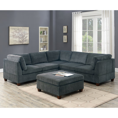 Contemporary Grey Chenille 6Pc Living Area Sectional , Comprising 3X Corner Sofas, 2X Armless Chairs And 1X Spacious 6 For Area, With Wedges, , Modern Chic