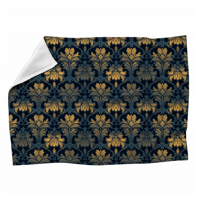 Machine Printed Throw Blanket, 60" L x 50" W, Geometric, Multicolor Dark Green/Gold