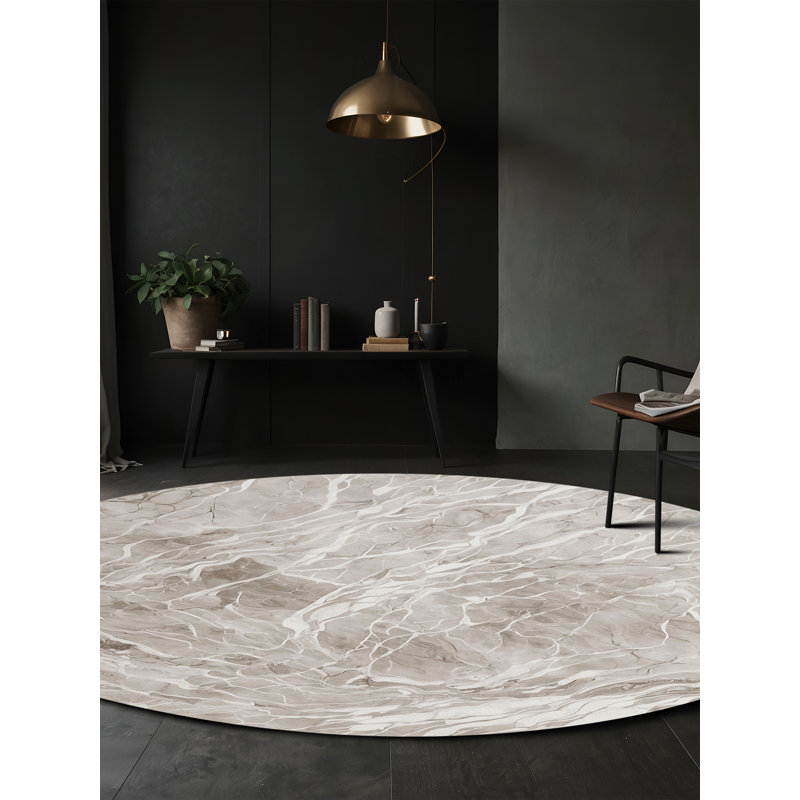 Machine Washable Beige Area Rug, Round 7'