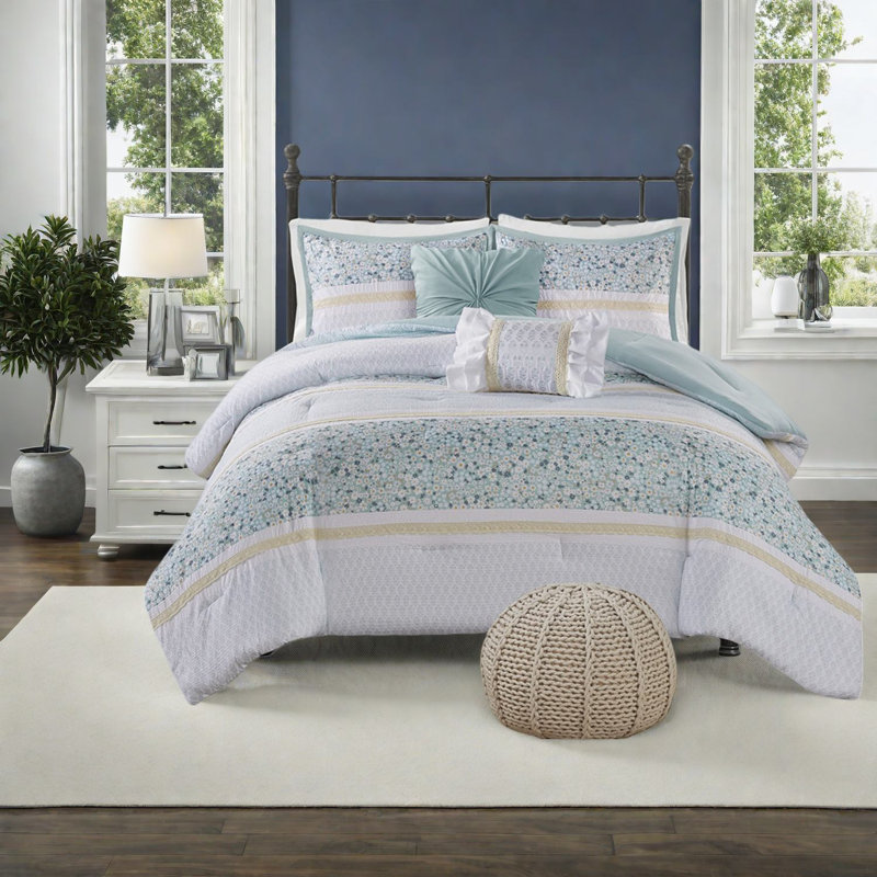 Ensemble de literie élégant en seersucker, polyester hypoallergénique, style maison de campagne pour la maison