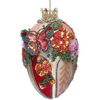 Faberge Jewel Egg Ornament, Pink- 7 Inches