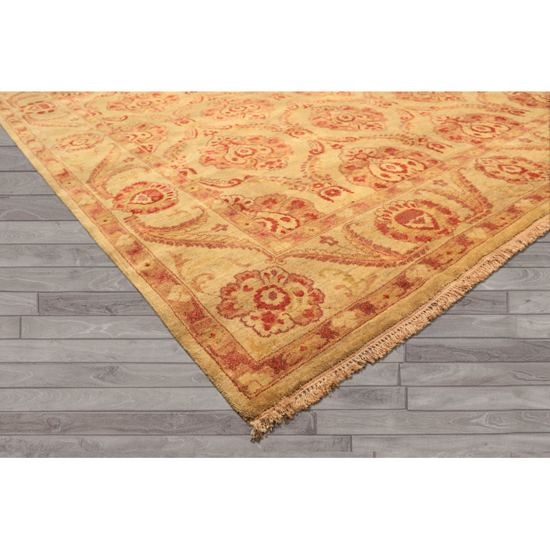 Tapis transitionnel rose en laine noué à la main 7 pi 8 po x 9 pi 9 po Oushak