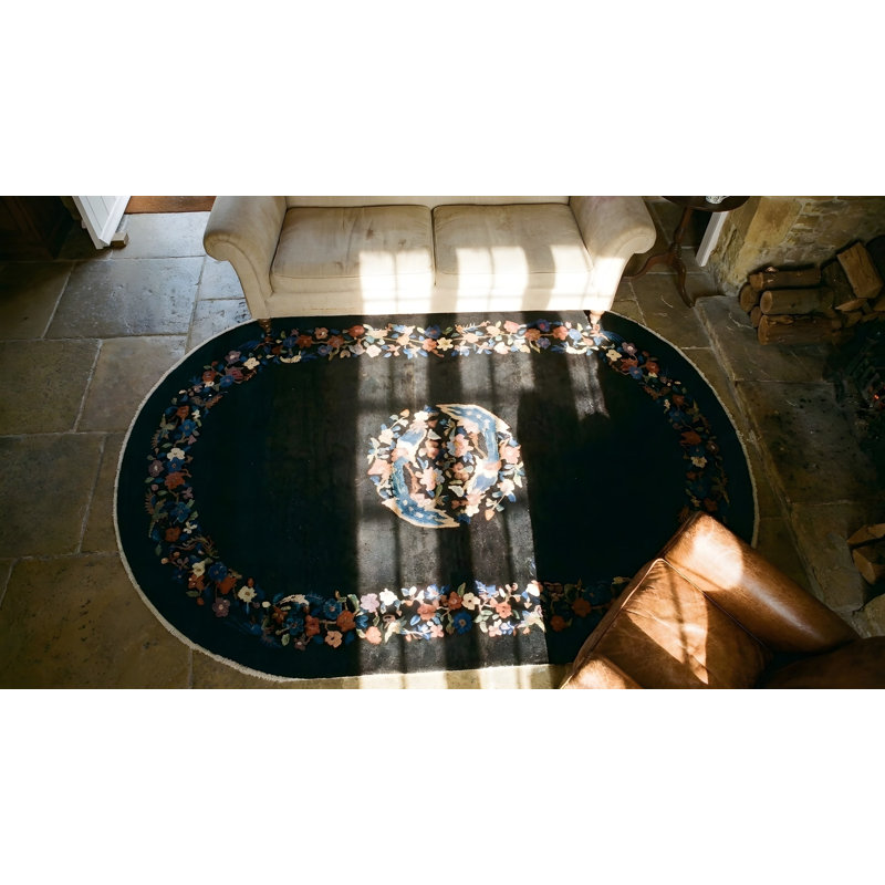 Antique Art Deco Small Scatter Size Wool Black Rug