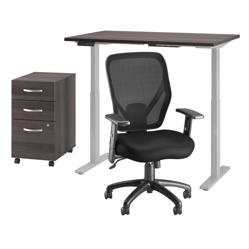 Ensemble de bureau rectangulaire 3 pièces avec fauteuil Move 60 Series, Gris tempête / gris métallique froid