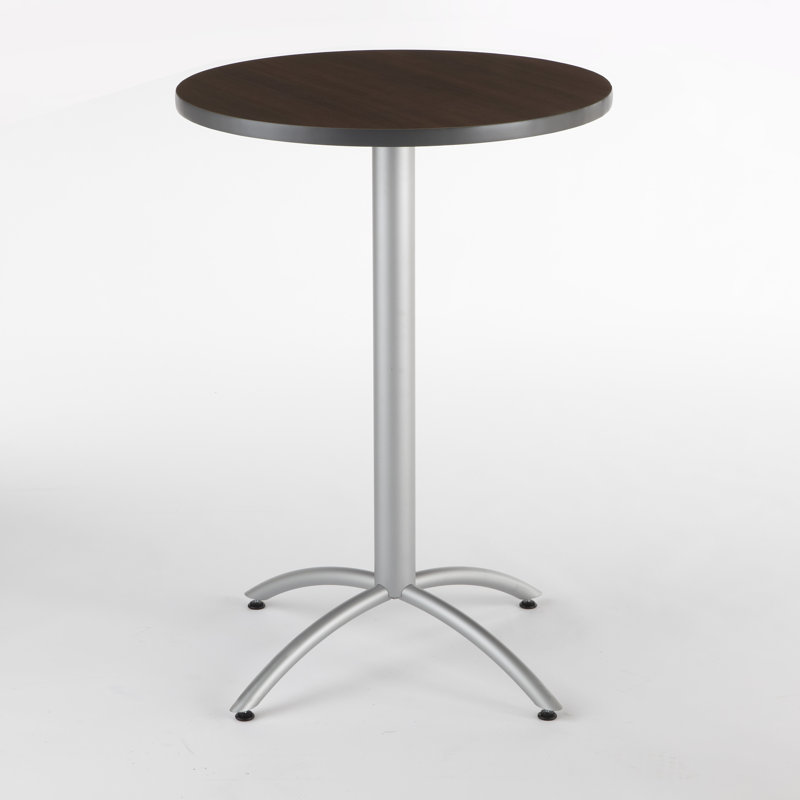 Aleksandras Round Metal Base Dining Table, Bar Height (42" Height), Walnut