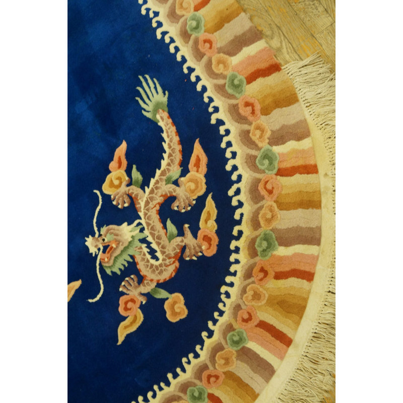 Vintage Art Deco Hallway Runner Wool Beige, Blue Navy Rug