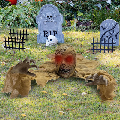 Halloween Zombie Groundbreaker Outdoor Decoration, Zombie Groundbreaker With Light-Up Eyes And Creepy Sound (Sound Activation) For Halloween Outside, Lawn, Graveyard Decor, Haunted House Props