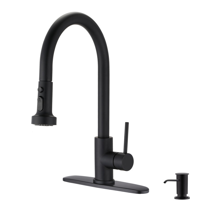 Stainless Steel Pull Down Kitchen Faucet With Soap Dispenser Matte Black, Matte Black