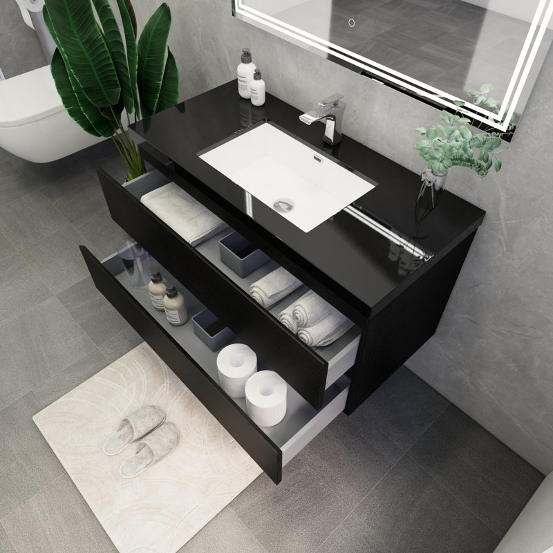 Ensemble de meuble-lavabo simple mural 36 po McConnico, Noir mat riche