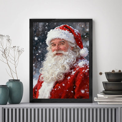 Art mural rétro noir encadré père Noël marchant dans la neige, impressions de style rétro