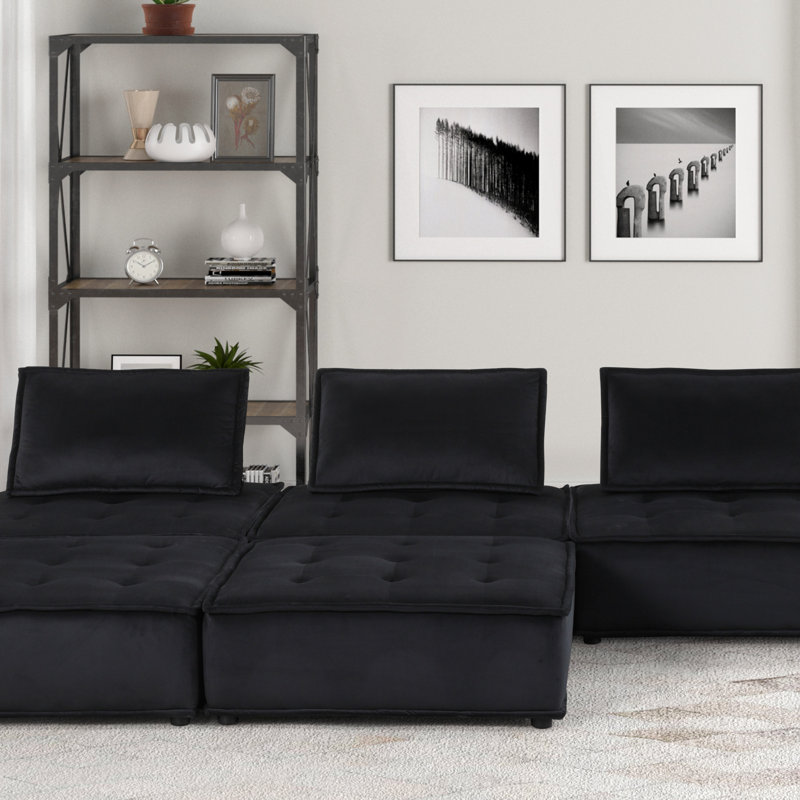 Canapé modulaire 5 pièces Black Velvet, H 28,96 po x l 79,96 po x P 120,01 po