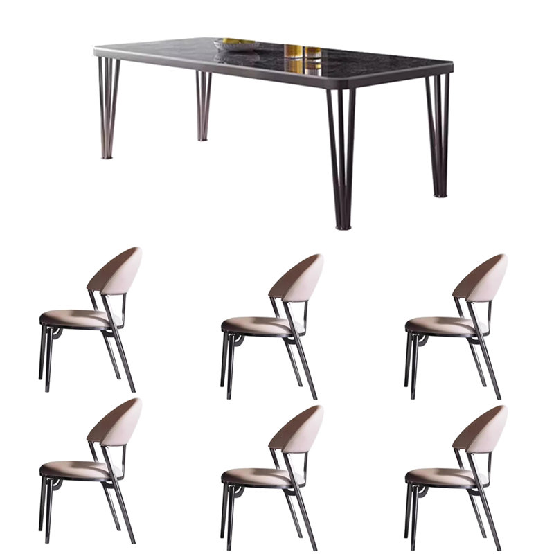 Table et chaises de salle à manger modernes haut de gamme, Noir, noir, noir, noir, H 29,5 po x L 70,8 po x l 33,4 po