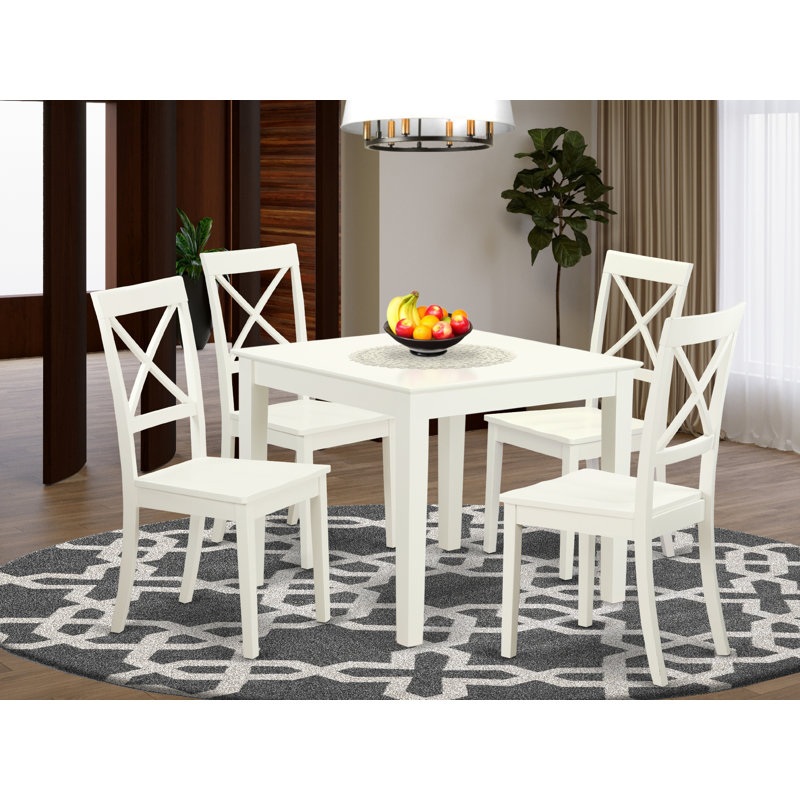 5 Piece Modern Dining Table Set Includes a Square Wooden Table and 4 Dining Chairs, Linen White, Wooden