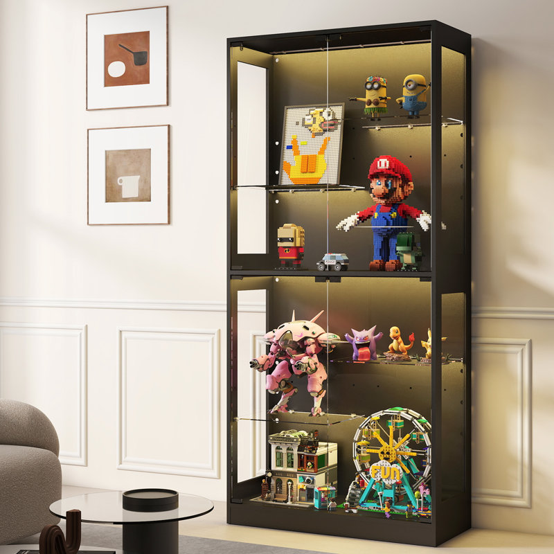 Bexli Display Cabinet with RGB LED Lights & Tempered Glass Doors, 5-Tier Tall Curio Cabinet, Black