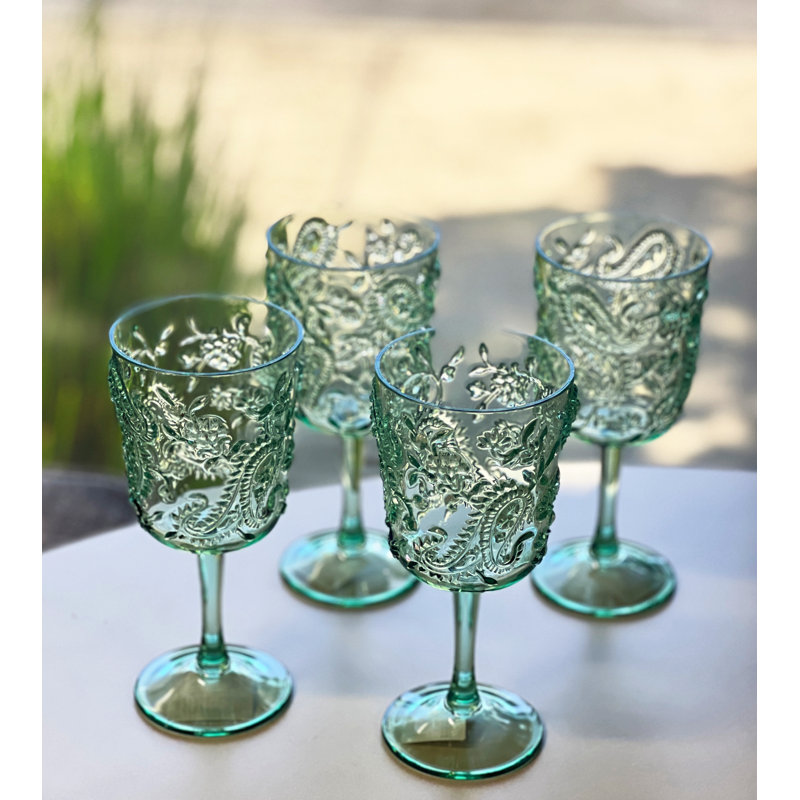 Ensemble de 4 verres à vin en plastique à motif cachemire, Vert